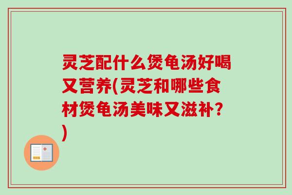 灵芝配什么煲龟汤好喝又营养(灵芝和哪些食材煲龟汤美味又滋补?) 灵芝配什么煲龟汤好喝又营养(灵芝和哪些食材煲龟汤美味又滋补?)