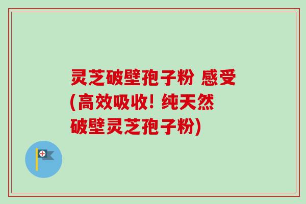 灵芝破壁孢子粉 感受(高效吸收! 纯天然破壁灵芝孢子粉)