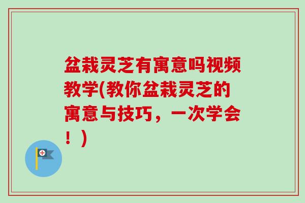 盆栽灵芝有寓意吗视频教学(教你盆栽灵芝的寓意与技巧,一次学会!) 盆栽灵芝有寓意吗视频教学(教你盆栽灵芝的寓意与技巧,一次学会!)