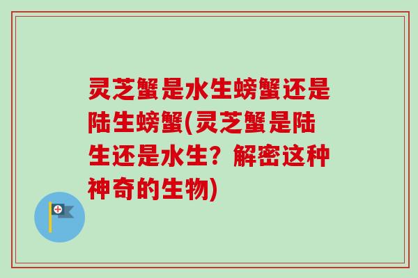 灵芝蟹是水生螃蟹还是陆生螃蟹(灵芝蟹是陆生还是水生？解密这种神奇的生物)