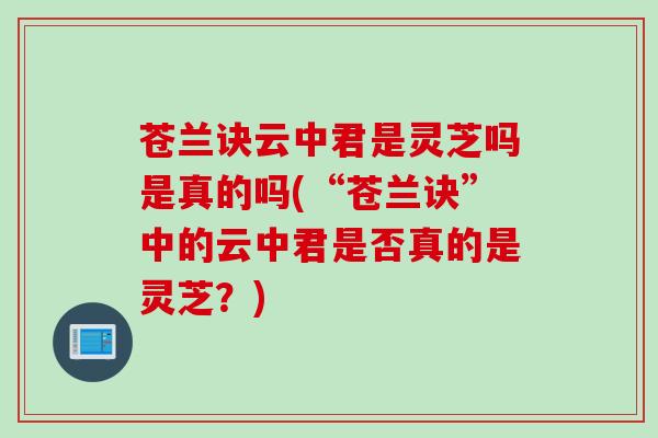 苍兰诀云中君是灵芝吗是真的吗(“苍兰诀”中的云中君是否真的是灵芝？)