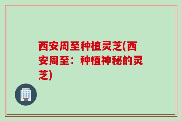 西安周至种植灵芝(西安周至：种植神秘的灵芝)