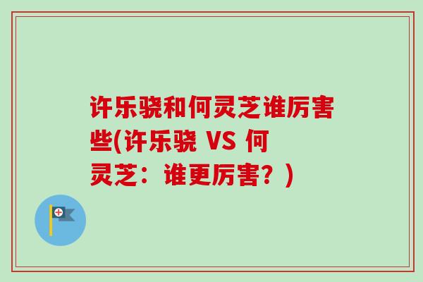 许乐骁和何灵芝谁厉害些(许乐骁 VS 何灵芝：谁更厉害？)
