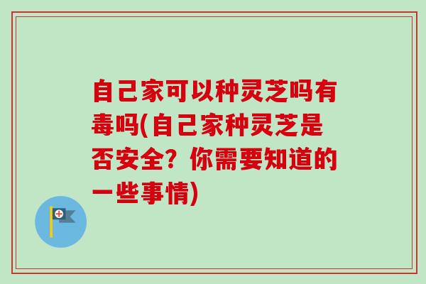 自己家可以种灵芝吗有毒吗(自己家种灵芝是否安全?你需要知道的一些事情) 自己家可以种灵芝吗有毒吗(自己家种灵芝是否安全?你需要知道的一些事情)