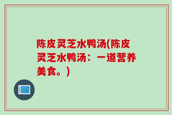陈皮灵芝水鸭汤(陈皮灵芝水鸭汤：一道营养美食。)