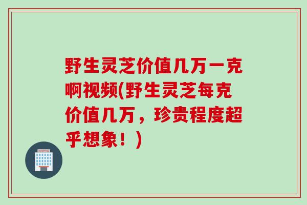 野生灵芝价值几万一克啊视频(野生灵芝每克价值几万，珍贵程度超乎想象！)