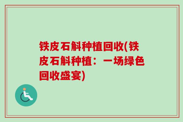 铁皮石斛种植回收(铁皮石斛种植：一场绿色回收盛宴)