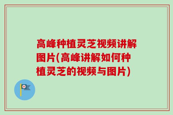 高峰种植灵芝视频讲解图片(高峰讲解如何种植灵芝的视频与图片) 高峰种植灵芝视频讲解图片(高峰讲解如何种植灵芝的视频与图片)