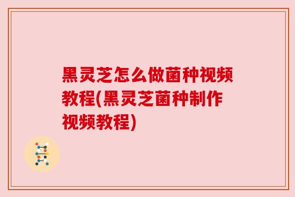 黑灵芝怎么做菌种视频教程(黑灵芝菌种制作视频教程)